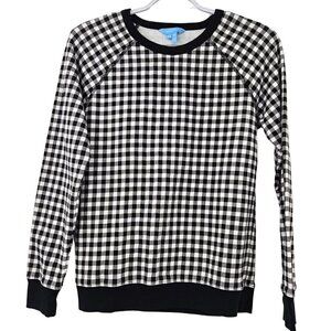 Draper James Natalie Gingham Plaid Sweatshirt Black Women's XS Preppy Academia